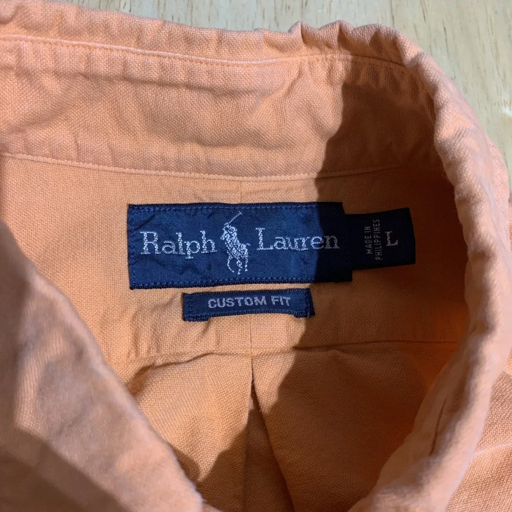 Ralph Lauren Shirt Mens‎ Large Orange Pony Green Cotton Button Down Long Sleeve